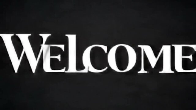 Elegant black lettering spelling out the word welcome in a classic serif font, isolated on a clean white background, conveying a sense of greeting and invitation