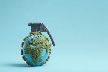 Earth globe as hand grenade. Ai generative art