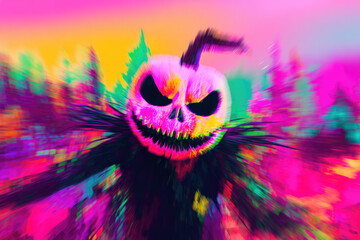 Abstract colorful  jack o lantern Halloween background. Ai generative art