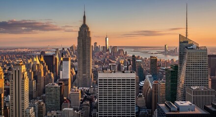 New York City Skyline at Sunset.
