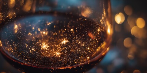 swirling wine in elegant glass with bokeh lights
