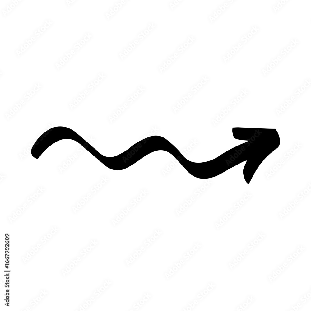 Aufkleber hand-drawn wavy arrow icon in black. a simple curved line pointing to the right, isolated vector gra