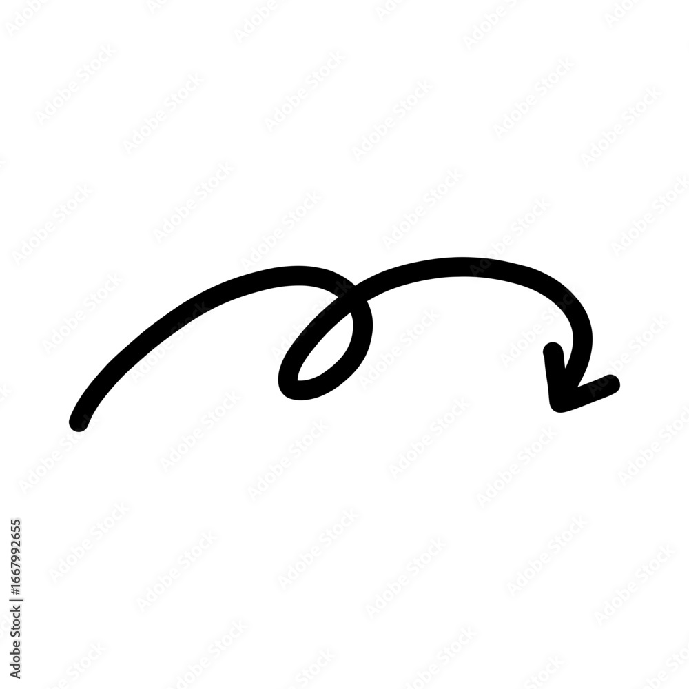 Aufkleber black curly arrow icon with a hand-drawn stroke effect. abstract doodle pointer symbol for direction
