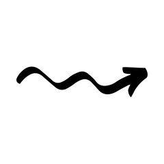 Hand-drawn wavy arrow icon in black. A simple curved line pointing to the right, isolated vector graphic for direction and navigation