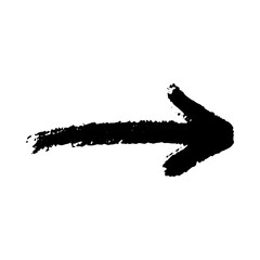 Grungy black painted arrow symbol pointing to the right, created with an artistic ink brush stroke for design elements