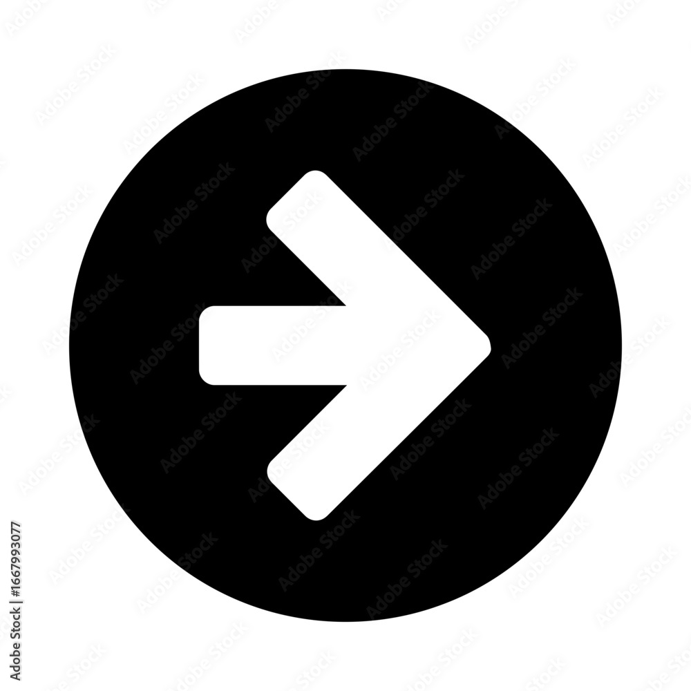 Aufkleber clean and modern right arrow icon in a black circle. a simple vector graphic symbol for direction, n