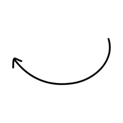 A clean, minimalist graphic illustration of a single, thick black curved arrow pointing to the right on a white background, suggesting direction and flow