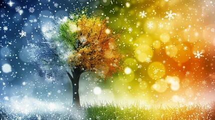 Visual representation of seasonal contrast  summer vswinter in climate change timeline