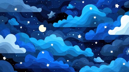 Pixel Art Night Sky With Clouds And Stars