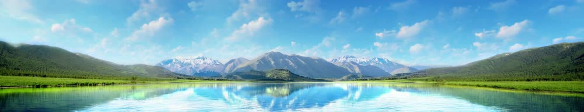 panoramic view of mountain lake | looped, widescreen