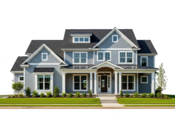 Elegant american colonial style family residence with manicured lawn transparent background