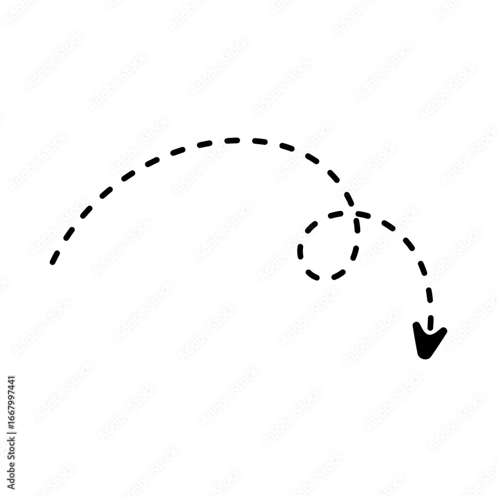 Poster curved dashed arrow pointing left, perfect for indicating direction in graphic design and illustrati