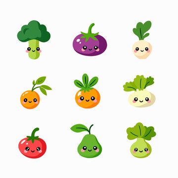 set of funny cartoon vegetables