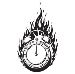 Burning alarm clock illustration depicting urgency and time pressure symbolized in flames