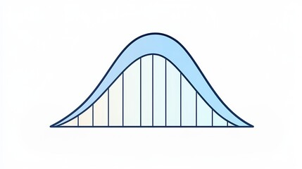 Illustration of a blue bell curve representing normal distribution in statistics, used for data analysis, probability, and academic research