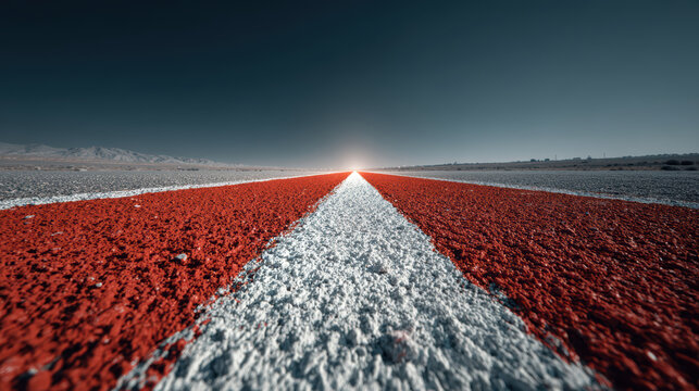 Long straight red running track stretching into the distance - Powered by Adobe