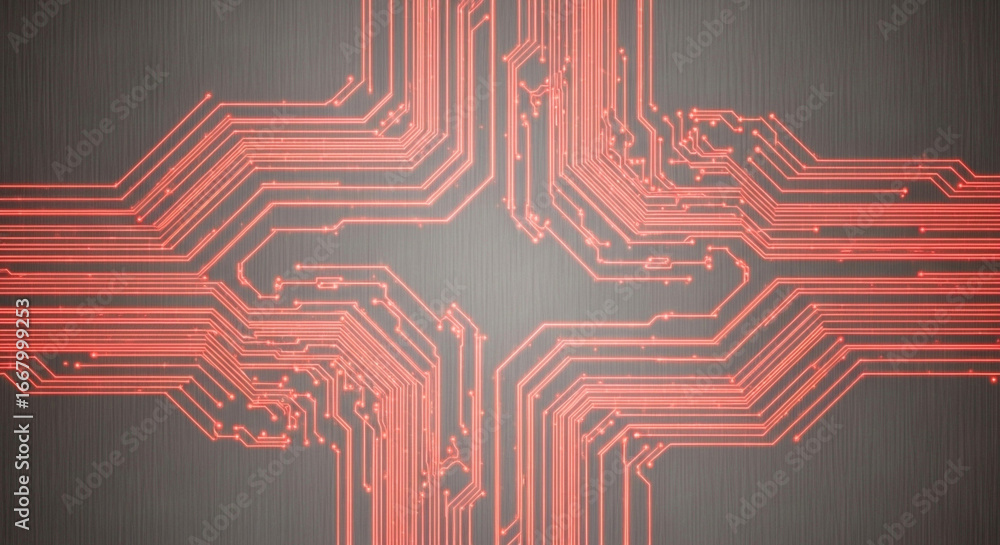 Aufkleber abstract image of a glowing red circuit board pattern on a dark gray background design element on tr