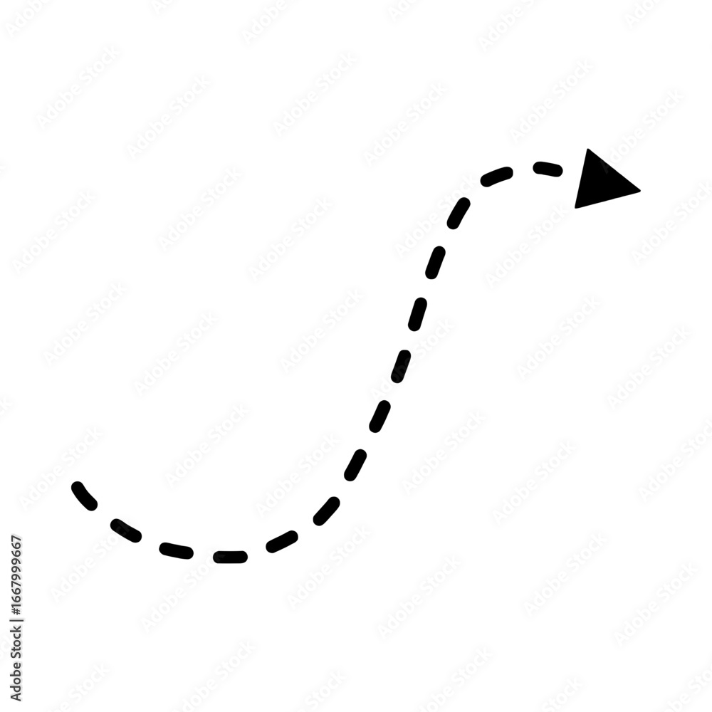 Poster dotted arrow pointing down and right for direction.