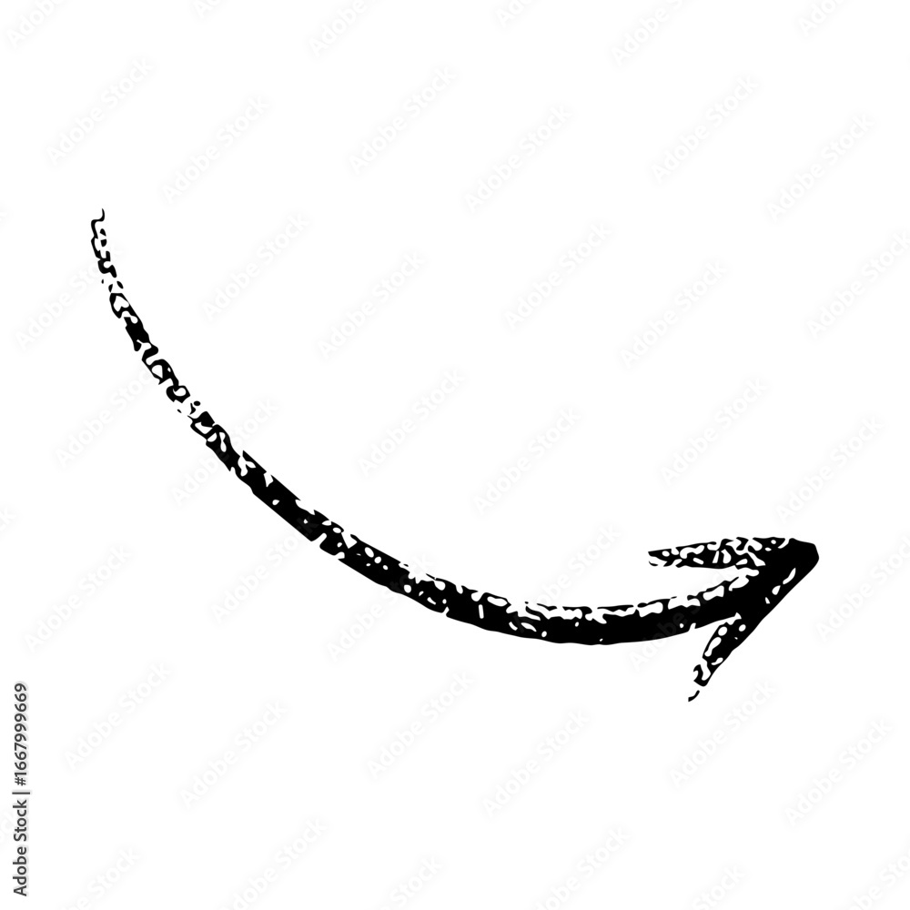 Poster distressed curved arrow pointing down right graphic element.