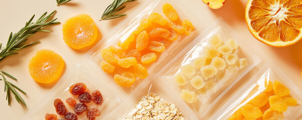 Healthy Dried Fruits and Oats in Transparent Packaging