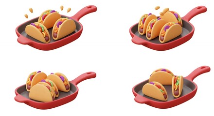 Animated tacos cooking in frying pan