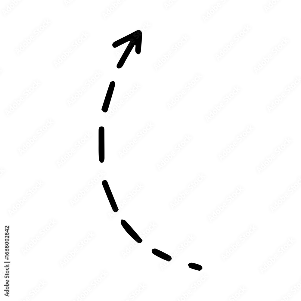 Aufkleber hand drawn dashed arrow pointing up right direction indicator.