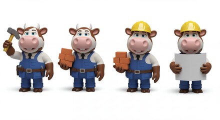 Cartoon cows construction workers