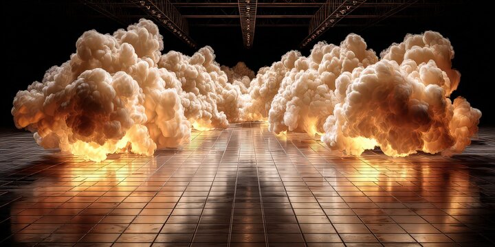 Abstract Explosion Clouds On Industrial Floor