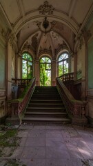 Obraz premium Grand Staircase in Abandoned Mansion Hallway