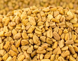 Close-up texture of fenugreek seeds, a common spice and ingredient used in cooking and traditional medicine