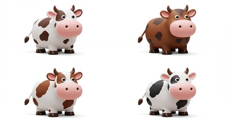 Four cute cartoon cow illustrations