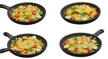 Stir fry cooking stages in cast iron skillet