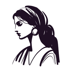 Woman profile portrait brush sketch line art vector illustration © Victoria