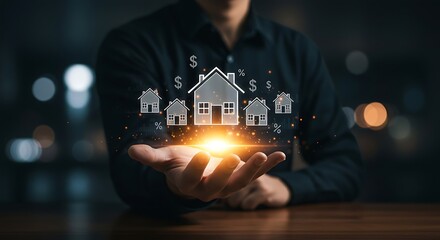 Real estate investment concept man holding houses with money