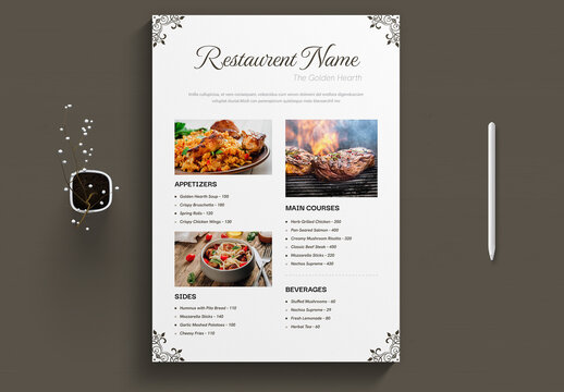 Modern Food Menu Flyer Design for Restaurants and Cafes