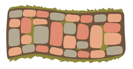 Garden path and walkway with color stone and grass. Road top view