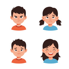 Cartoon Faces Expressing Emotions Angry Sad Worried and Happy.