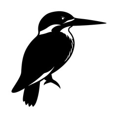 Silhouette illustration of a kingfisher bird perched on a branch side view