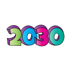 colorful retro 3d style vector logo 2030 design illustration