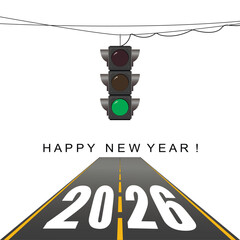 New Year greeting card. 2026 Traffic light, green light.