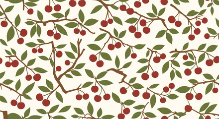 Vibrant cherry branch seamless pattern perfect for textile designs, fabric prints, and wallpaper