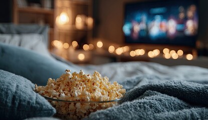 Popcorn on bed, movie night