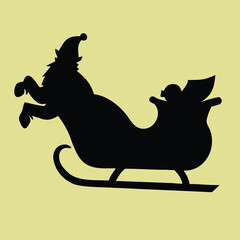 Cartoon vector illustration of Santa Claus riding a sledge pulled by a funny giraffe and other cute safari animals