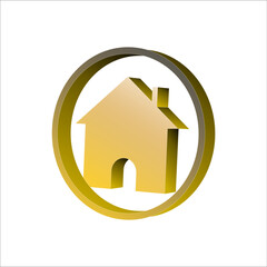 Golden 3D House Icon in Circle