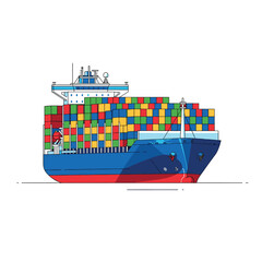 A colossal container ship cruises the ocean, a symbol of the global logistics and freight industry, transporting thousands of cargo containers to a busy port