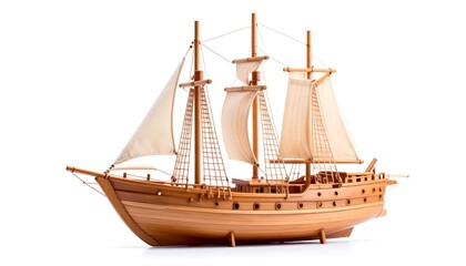 Obraz premium Wooden sailing ship model isolated on white
