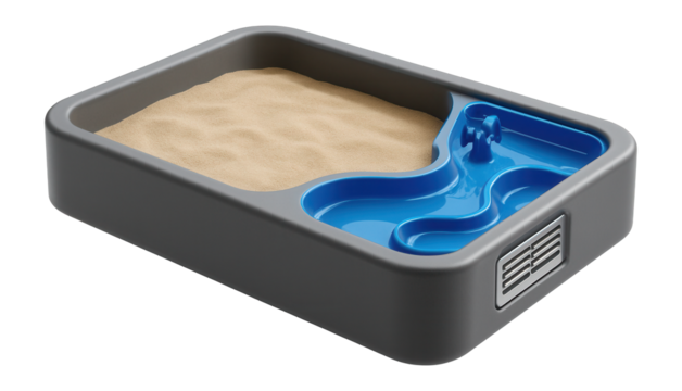 Sandbox with integrated water play features and drainage system for added fun