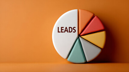 3D pie chart labeled 'Leads' on an orange background