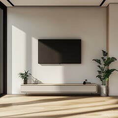 A minimalist living room with neutral tones Console