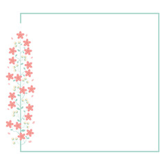 Green Square Floral Border Frame And Pink Peach Cherry Blossom Illustration